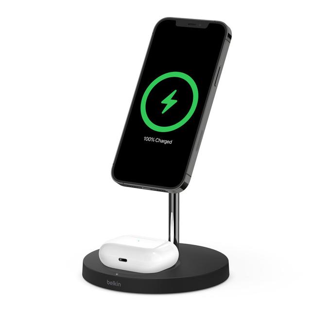 Belkin BOOST CHARGE PRO 2-IN-1 Wireless Charger Stand with MagSafe - for Apple iPhone 12 Pro Max/12 Pro/12/12 Mini & AirPods/Airpods Pro Wireless Charging Case - Black - SW1hZ2U6MzYzNTUy
