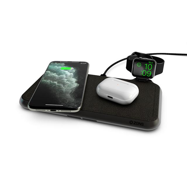 Zens LIBERTY Wireless Charger - Limited Edition 16 Overlapping Coils Qi Certfied Fast Charge w/ PD charges 2 devices for iPhone, Aipods Pro & other Qi enabled devices - Fabric - SW1hZ2U6MzYzNTk0