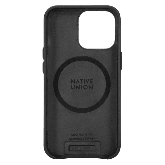 Native Union Clic Classic Magnetic Case for Apple iPhone 13 Pro Max - Supports Apple MagSafe Charge and Mount, Made of Genuine Leather, Slim and Lighweight - Black - SW1hZ2U6MzYxMTQz