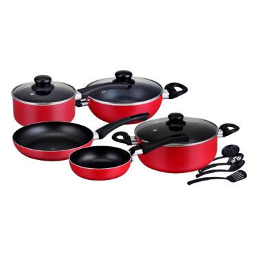 طقم قدور ( 12 قطعة ) - أحمر Royalford - Earnest Non-Stick Cookware Set