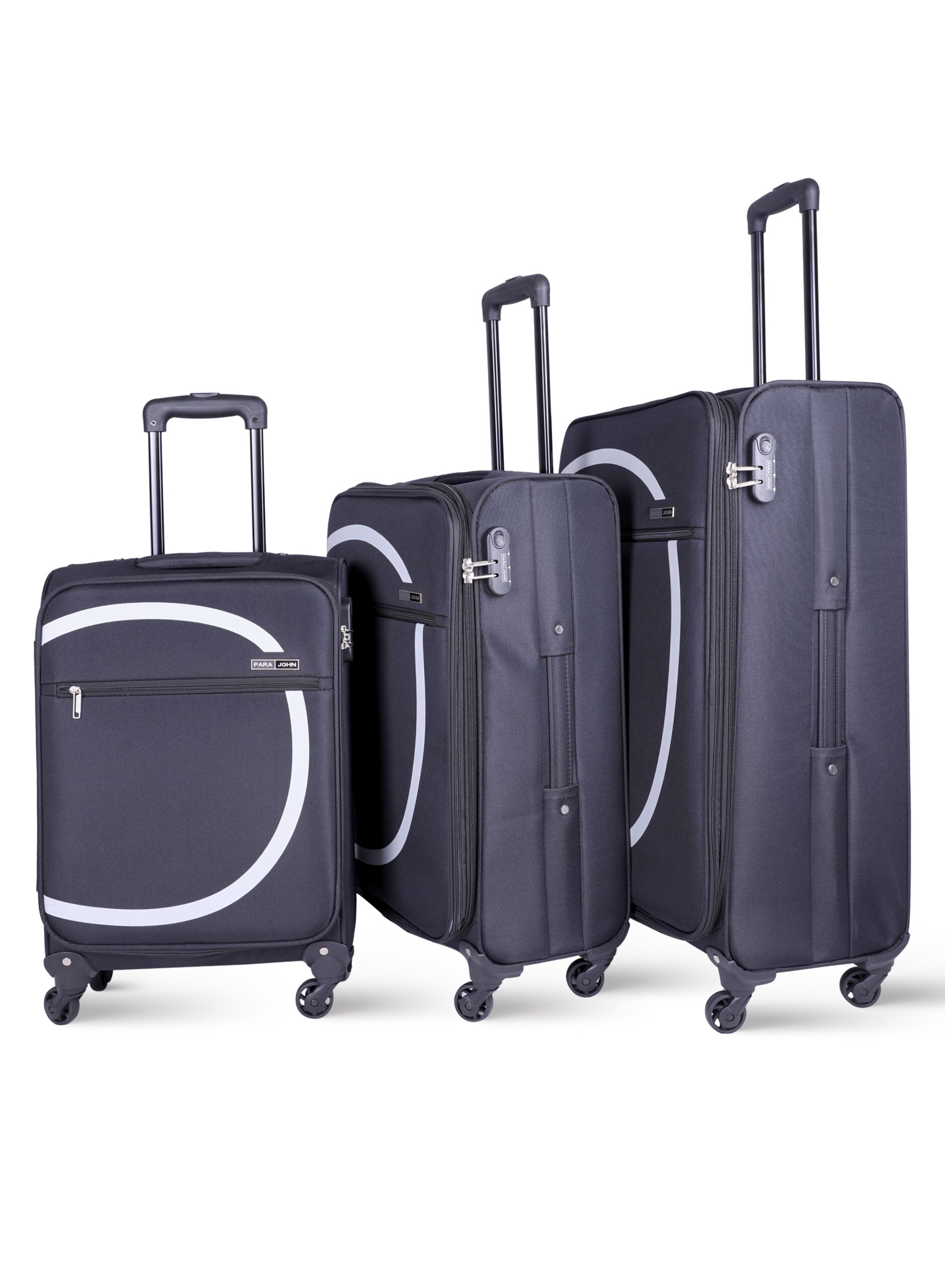 طقم حقائب سفر 3 حقائب مادة PP بعجلات دوارة (20 ، 24 ، 28) بوصة أسود PARA JOHN – Travel Luggage Suitcase, Set of 3 – Trolley Bag, Carry On Hand Cabin Luggage Bag