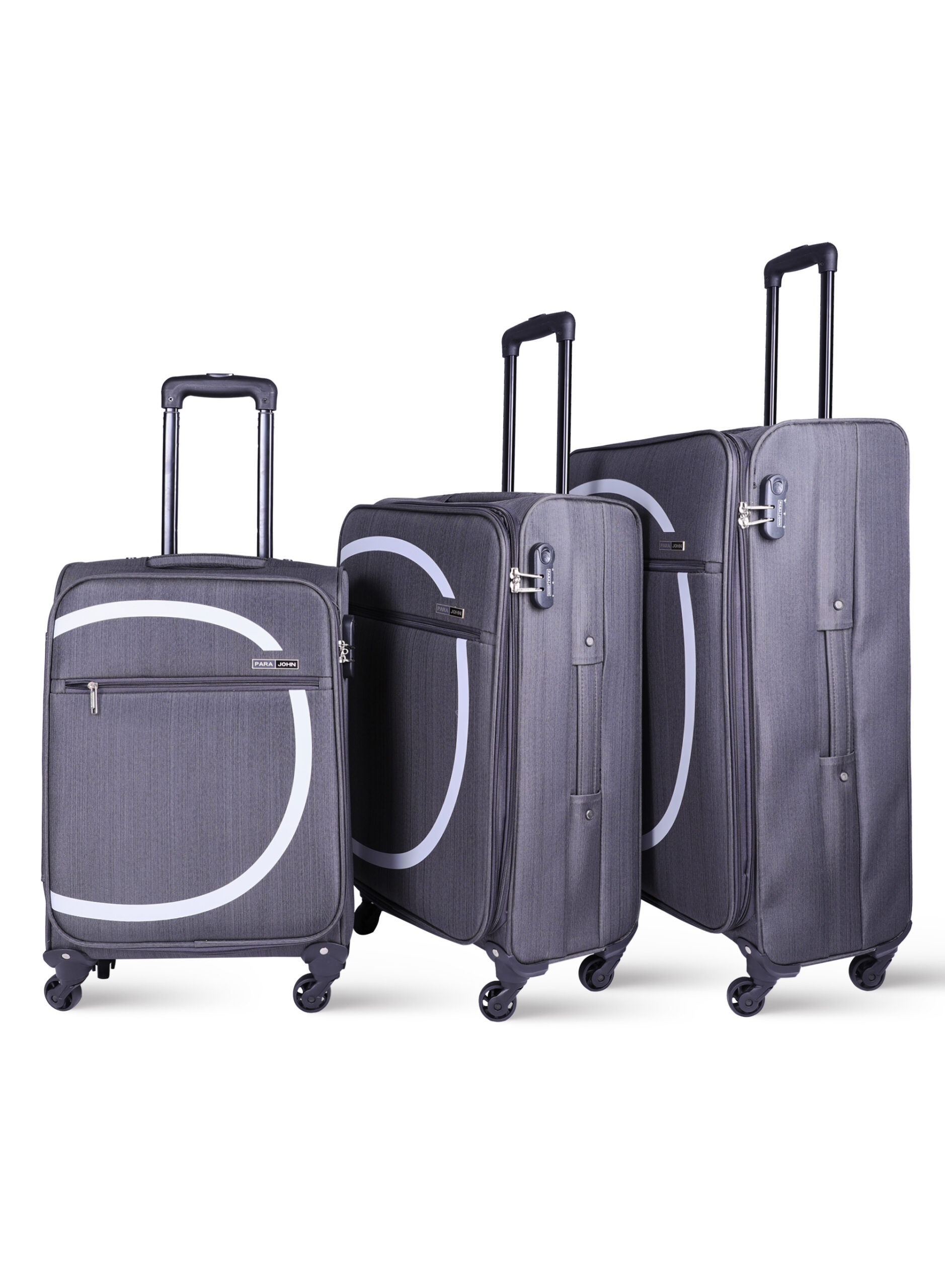 طقم حقائب سفر 3 حقائب مادة النايلون بعجلات دوارة (20 ، 24 ، 28) بوصة رمادي PARA JOHN - Travel Luggage Suitcase, Set of 3 - Trolley Bag, Carry On Hand Cabin Luggage Bag - Lightweight (20 ، 24 ، 28) inch