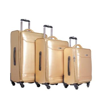 طقم حقائب سفر جلد 3 حقائب بعجلات دوارة (20 ، 24 ، 28) بوصة ذهبي PARA JOHN - PJTR3022 Buffalos 3 Pcs Trolley Luggage Set, Golden