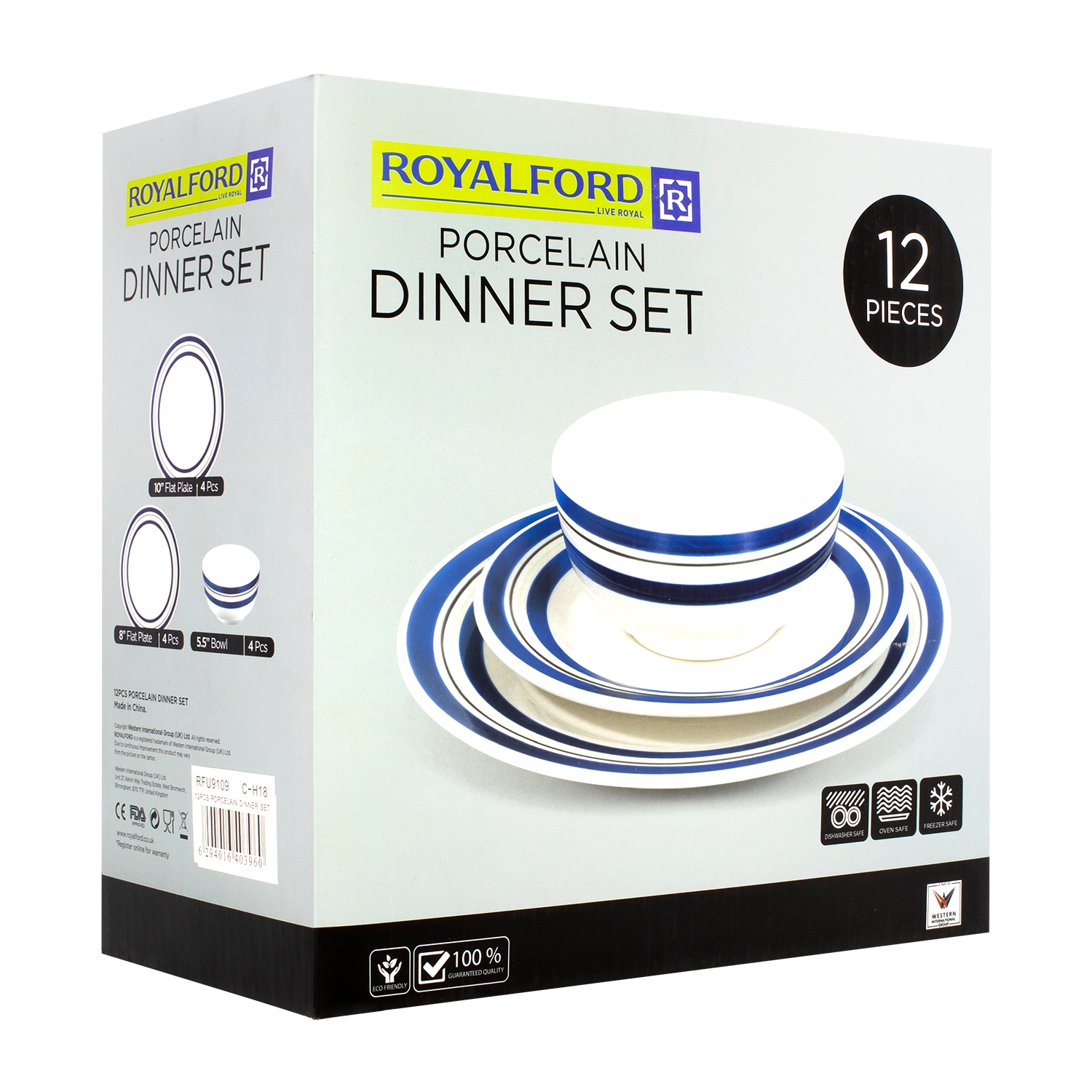 طقم غداء من البورسلان 12 قطعة | Royalford Porcelain Dinner Set