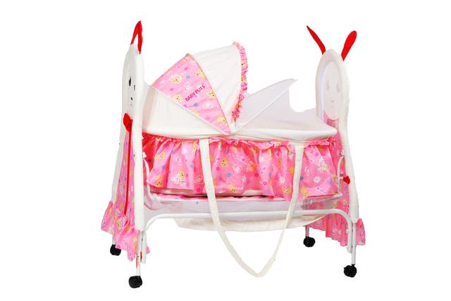 Baby Plus Baby Swing Cradle Cum Crib With Removable Mosquito Net - Pink - Baby Cradle, Cradle, Baby - SW1hZ2U6NDQzODkz