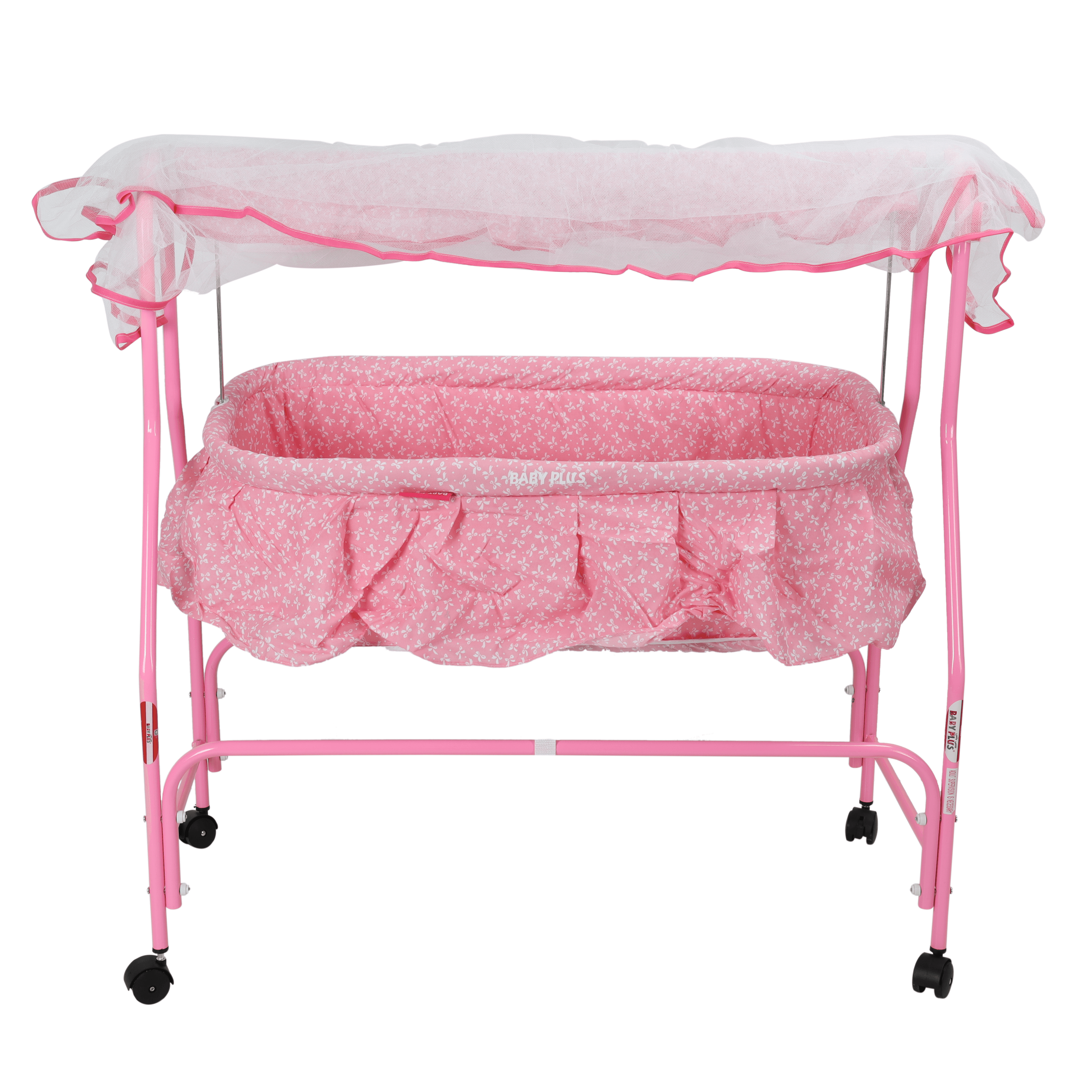 سرير للأطفال هزاز مع ناموسية زهري Baby Cradle With Swing - Baby Plus