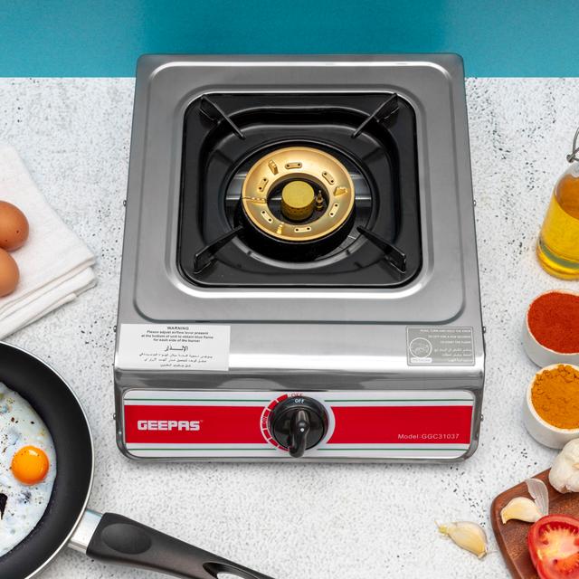 Geepas Stainless Steel Gas Cooker, GGC31037 | Brass Cap | Pan Support | Auto-Ignition System | Larger Burner Twin Tube | 2 Years Warranty - SW1hZ2U6NDM5NzE3