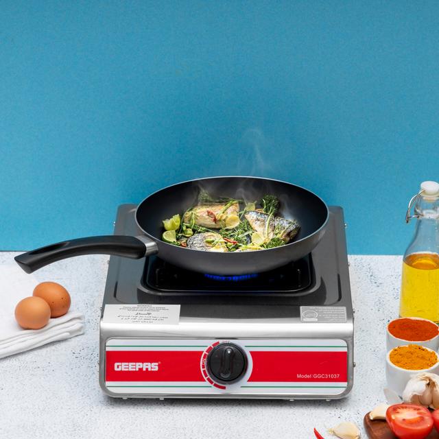 Geepas Stainless Steel Gas Cooker, GGC31037 | Brass Cap | Pan Support | Auto-Ignition System | Larger Burner Twin Tube | 2 Years Warranty - SW1hZ2U6NDM5NzI1