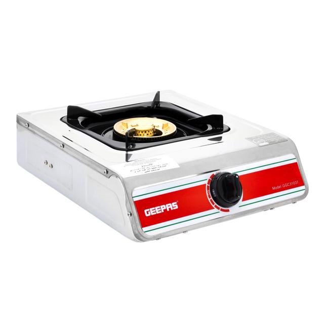 Geepas Stainless Steel Gas Cooker, GGC31037 | Brass Cap | Pan Support | Auto-Ignition System | Larger Burner Twin Tube | 2 Years Warranty - SW1hZ2U6NDM5NzI3
