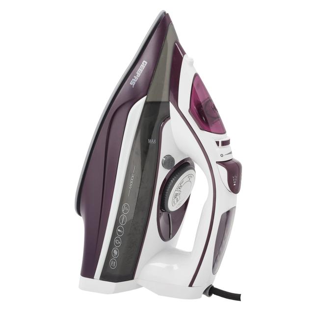 Geepas Ceramic Steam Iron, Temperature Control, GSI24025 - Ceramic Sole Plate, Wet and Dry, Self-Cleaning Function, 3000W, Powerful Steam Burst, 400ml Water Tank, 2 Years Warranty - SW1hZ2U6NDUxMjU4