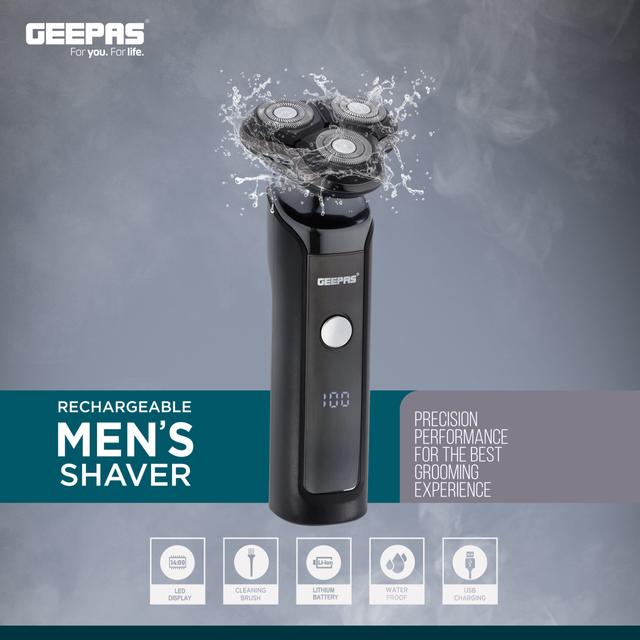 Geepas Rechargeable Men's Shaver With Rotary Head, GSR57501 | Li-Ion Battery | LED Display | USB Charging | Waterproof | 60-80 Mins Working | Travel Lock | Pop-Up Trimmer - SW1hZ2U6NDQ4OTE1