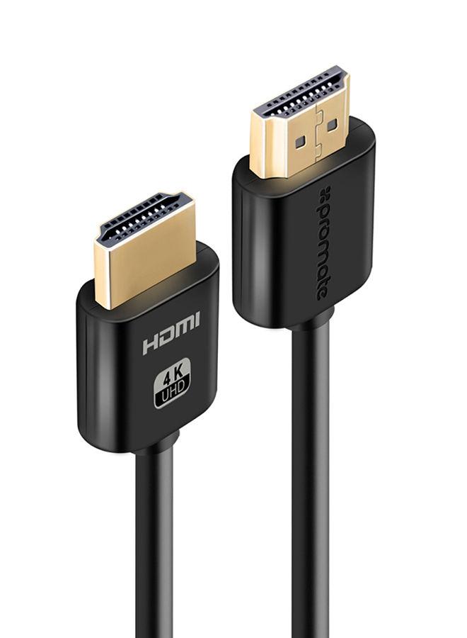 وصلة (كيبل) 4K HDMI بموصلات مطلية بالذهب 1.5 متر أسود Promate - 4K HDMI Cable, High-Speed 1.5 Meter HDMI Cable with 24K Gold Plated Connector Black