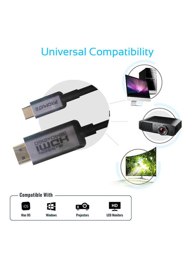 كبل الفيديو 4k من Type-c إلى HDMI  يدعم Thunderbolt 3 رمادي | Premium USB Type-C to 4K 60Hz HDMI Cable Adapter - SW1hZ2U6NTE1Nzc4