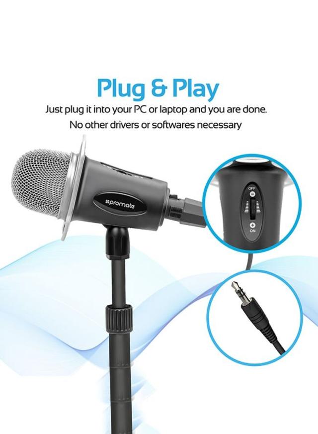 مايكرفون إحترافي سلكي مع قاعدة Professional Condenser Recording Podcast Microphone - Promate - SW1hZ2U6NTEyNDY3