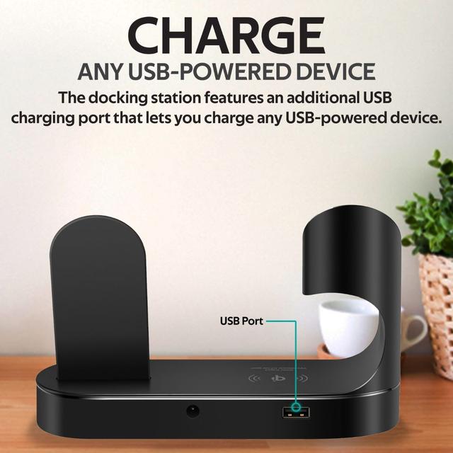 promate Apple Wireless Charging Station, World’s First MFi Certified 18W Power Delivery Charging Dock with 10W Qi Fast Wireless Charging, MFi Apple Watch Charger and 2.4A USB Charging Port for Apple iPhone 12, iPod, iPad, PowerState Black - SW1hZ2U6NTExNDIz