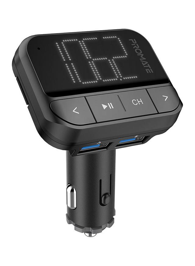 promate Car FM Transmitter, Wireless In-Car Radio Adapter Kit with Dual USB Ports, Hands-Free Calling, AUX Port, TF Card Slot, LED Display, Multiple EQ Modes and Remote Control for Smartphones, Tablets, EzFM-3 - SW1hZ2U6NTE1NTI1