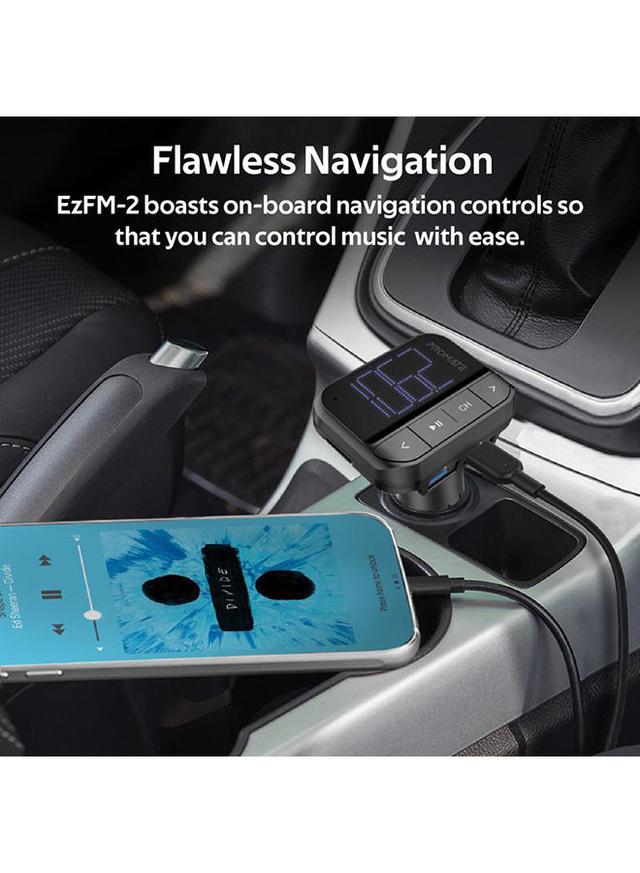 promate Car FM Transmitter, Wireless In-Car Radio Adapter Kit with Dual USB Ports, Hands-Free Calling, AUX Port, TF Card Slot, LED Display, Multiple EQ Modes and Remote Control for Smartphones, Tablets, EzFM-3 - SW1hZ2U6NTE1NTMz