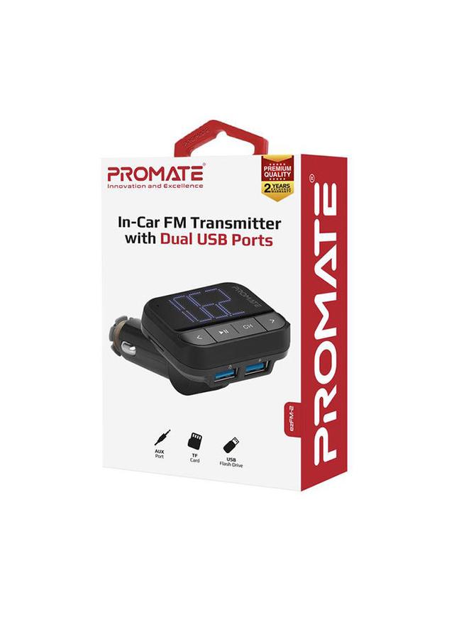 promate Car FM Transmitter, Wireless In-Car Radio Adapter Kit with Dual USB Ports, Hands-Free Calling, AUX Port, TF Card Slot, LED Display, Multiple EQ Modes and Remote Control for Smartphones, Tablets, EzFM-3 - SW1hZ2U6NTE1NTM1
