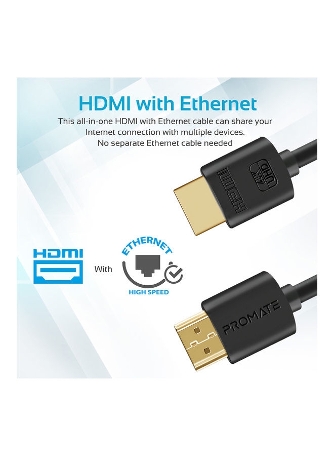وصلة بروجكتر للابتوب 10 متر Promate High Definition 4K HDMI Audio Video Cable 10 meter Black