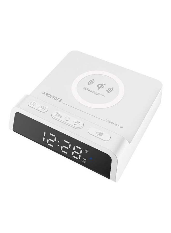 ساعة مع منبه مع شحن لاسلكي Qi 15 واط - أبيض Promate - Alarm Clock With Qi Wireless Charger White