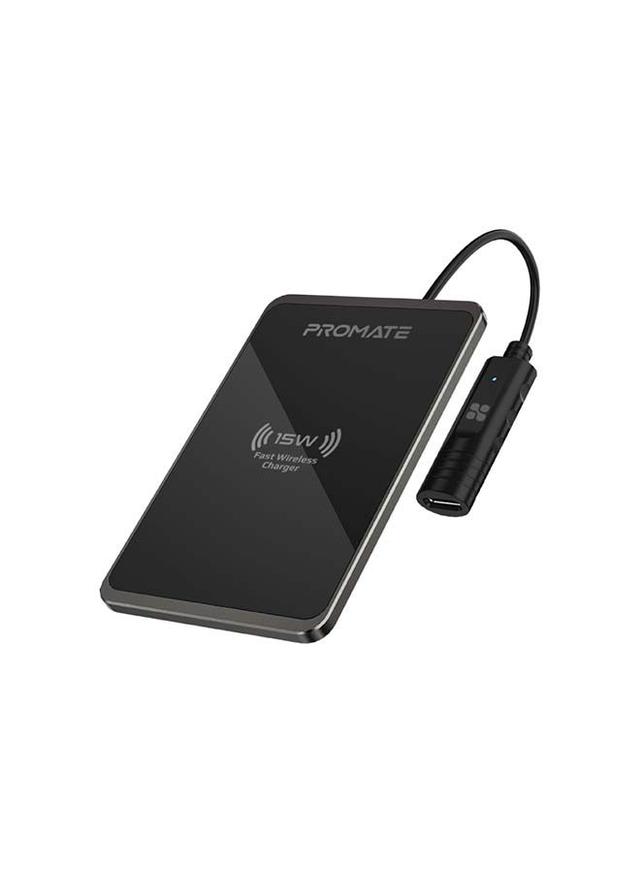 promate Ultra-Slim Mettalic Qi-Certified 15W Fast Wireless Charging Pad For iPhone 12 Pro/AirPods Pro/Galaxy S21 Black - SW1hZ2U6NTE1NTk5