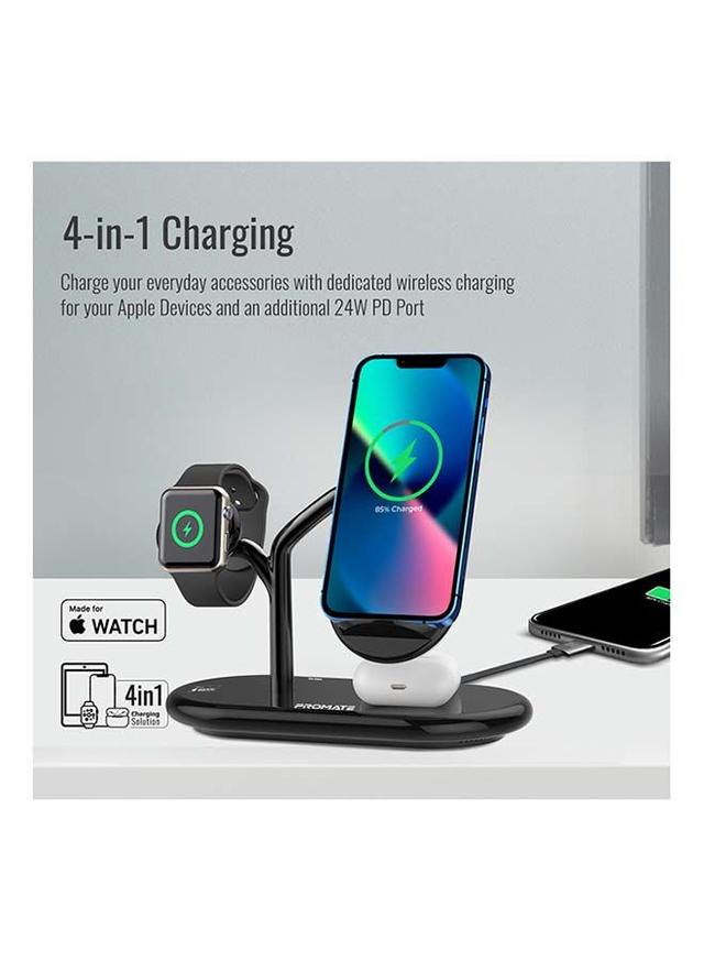 promate 4-in-1 Charging Dock with 5W Magnetic MFi Apple Watch Charger Black - SW1hZ2U6NTExMzgx