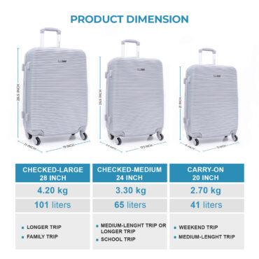طقم حقائب سفر 3 حقائب مادة ABS بعجلات دوارة (20 ، 24 ، 28) بوصة فضي PARA JOHN - Abs Rolling Trolley Luggage Set, Silver