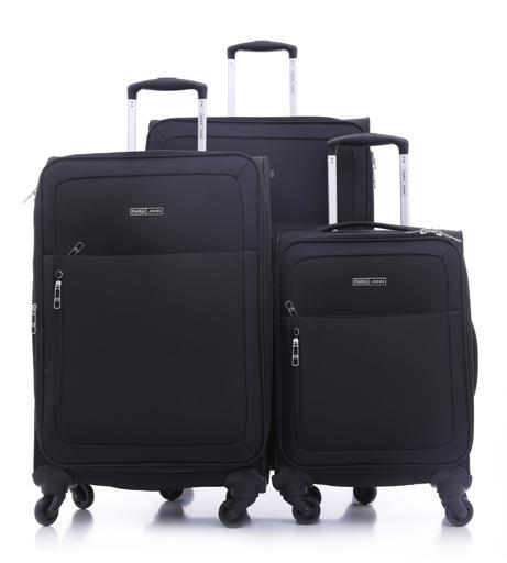 طقم حقائب سفر 3 حقائب مادة النايلون بعجلات دوارة (20 ، 24 ، 28) بوصة أسود PARA JOHN - Polyester Soft Trolley Luggage Set, Black - SW1hZ2U6NDM2ODI1