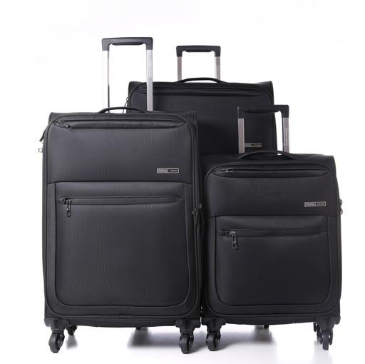 طقم حقائب سفر 3 حقائب نايلون بعجلات دوارة (20 ، 24 ، 28) بوصة أسود PARA JOHN - Polyester Soft Trolley Luggage Set , Black