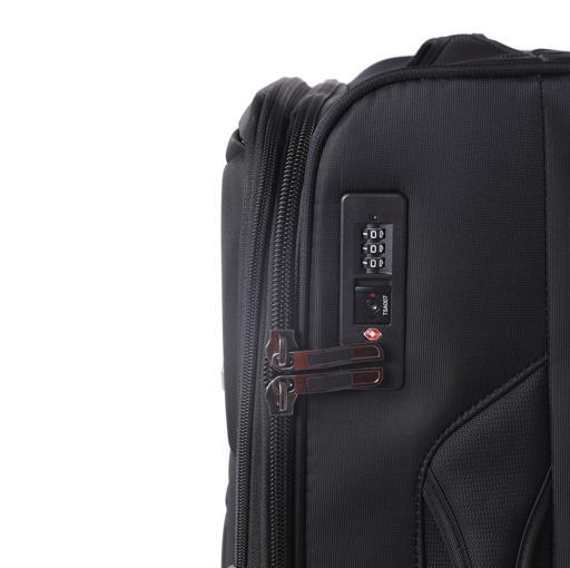 طقم حقائب سفر 3 حقائب نايلون بعجلات دوارة (20 ، 24 ، 28) بوصة أسود PARA JOHN - Polyester Soft Trolley Luggage Set , Black - SW1hZ2U6NDM4MDU5