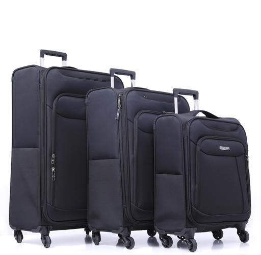 طقم حقائب سفر 3 حقائب مادة بوليستر بعجلات دوارة (20 ، 24 ، 28) بوصة أسود PARA JOHN - Polyester Soft Trolley Luggage Set, Black