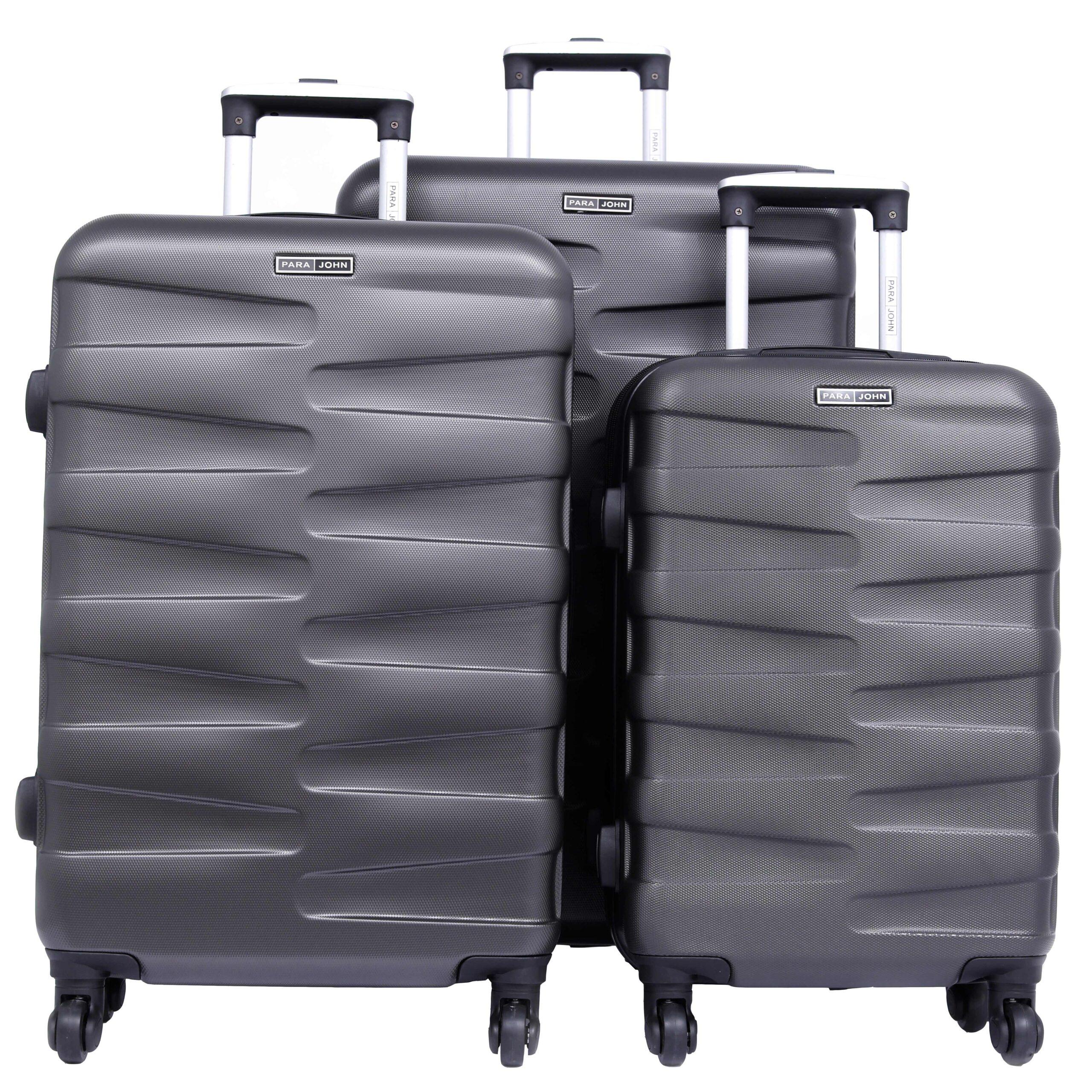 طقم حقائب سفر 3 حقائب مادة ABS بعجلات دوارة (20 ، 24 ، 28) بوصة رمادي PARA JOHN - Travel Luggage Suitcase Set Of 3 - Trolley Bag, Carry On Hand Cabin Luggage Bag - Lightweight