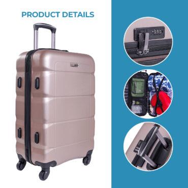 طقم حقائب سفر 3 حقائب مادة ABS بعجلات دوارة (20 ، 24 ، 28) بوصة ذهبي برونزي PARA JOHN - Sphinx 3 Pcs Trolley Luggage Set, Champagne