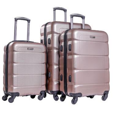 طقم حقائب سفر 3 حقائب مادة ABS بعجلات دوارة (20 ، 24 ، 28) بوصة ذهبي برونزي PARA JOHN - Sphinx 3 Pcs Trolley Luggage Set, Champagne