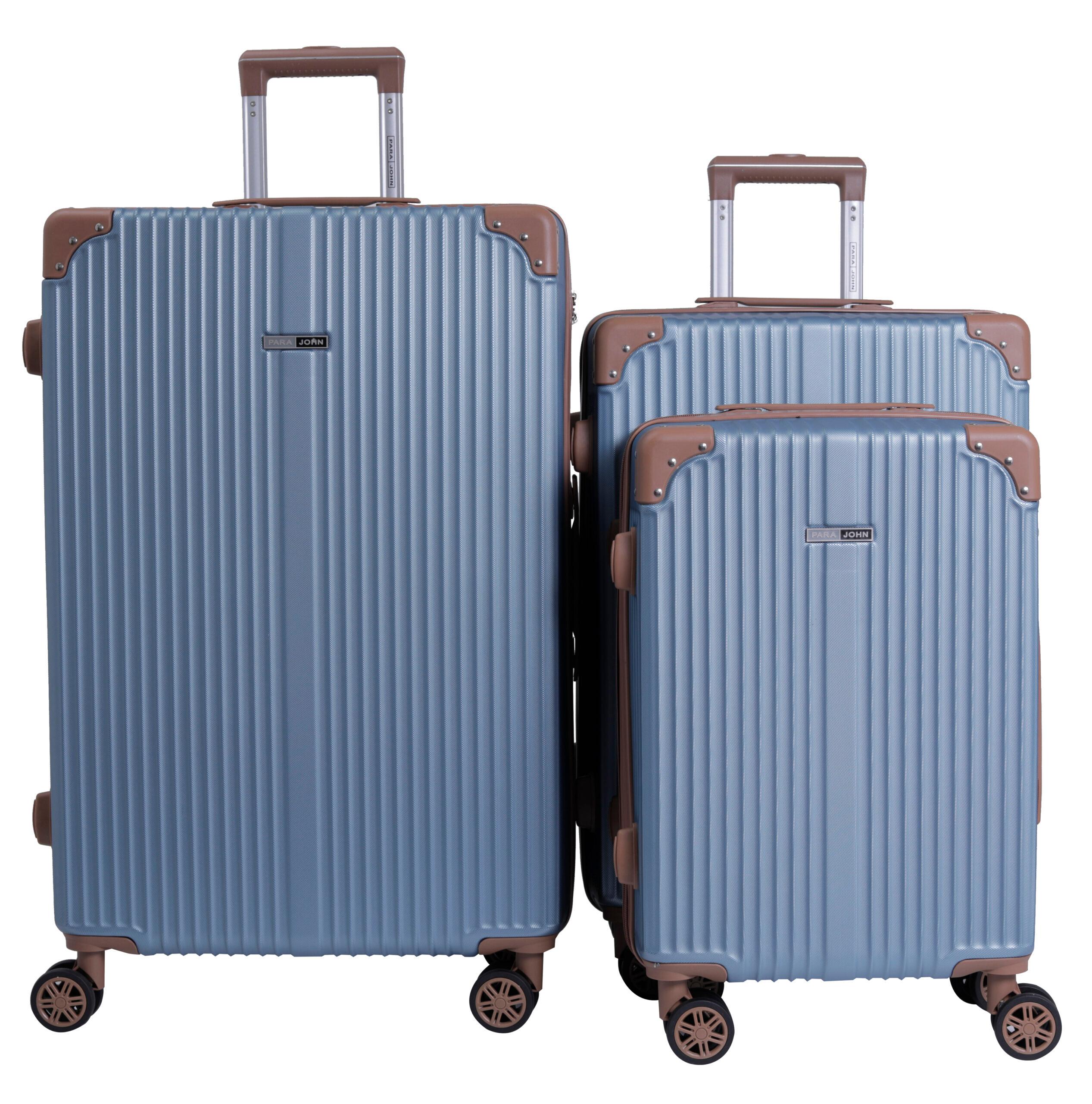 طقم حقائب سفر 3 حقائب مادة PP بعجلات دوارة (20 ، 24 ، 28) بوصة أزرق PARA JOHN - Travel Luggage Suitcase Set of 3 - Trolley Bag, Carry On Hand Cabin Luggage Bag - Lightweight (20 ، 24 ، 28) inch