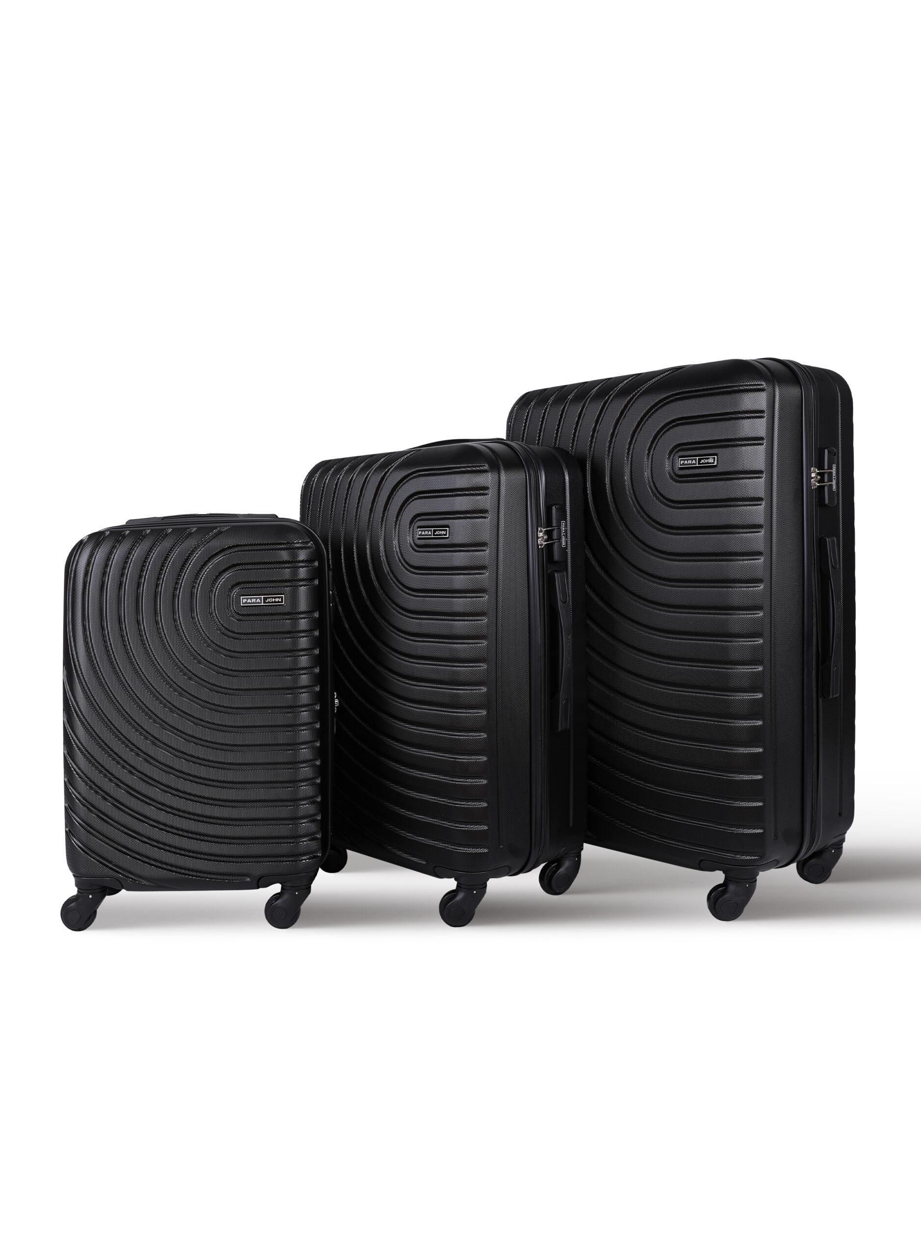 مجموعة شنط سفر 3 قطع قياس 20 و 24 و 28 بوصة لون أسود PARA JOHN 3-Piece Hard side ABS Luggage Trolley Set
