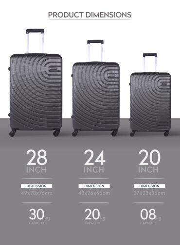 مجموعة شنط سفر 3 قطع قياس 20 و 24 و 28 بوصة لون رمادي PARA JOHN 3-Piece Hard side ABS Luggage Trolley Set