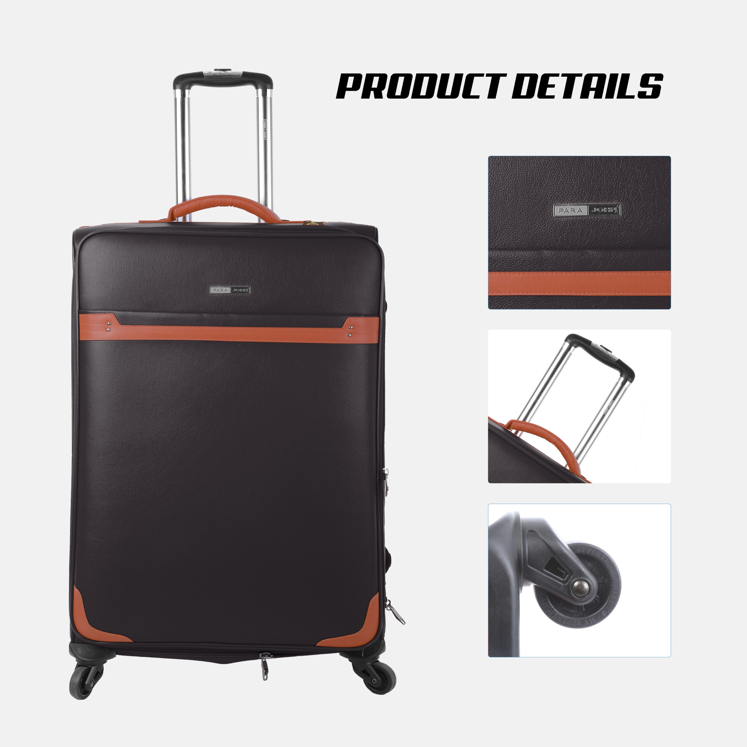 طقم حقائب سفر دوارة 4 حقائب (16 ، 20 ، 24 ، 28) بوصة ABS بني PARA JOHN - 4 Pcs Travel Luggage Suitcase Trolley Set - PVC Leather Cabin Trolley Bag – Cabin size suitcase for Business Travellers - (16 ، 20 ، 24 ، 28) inch