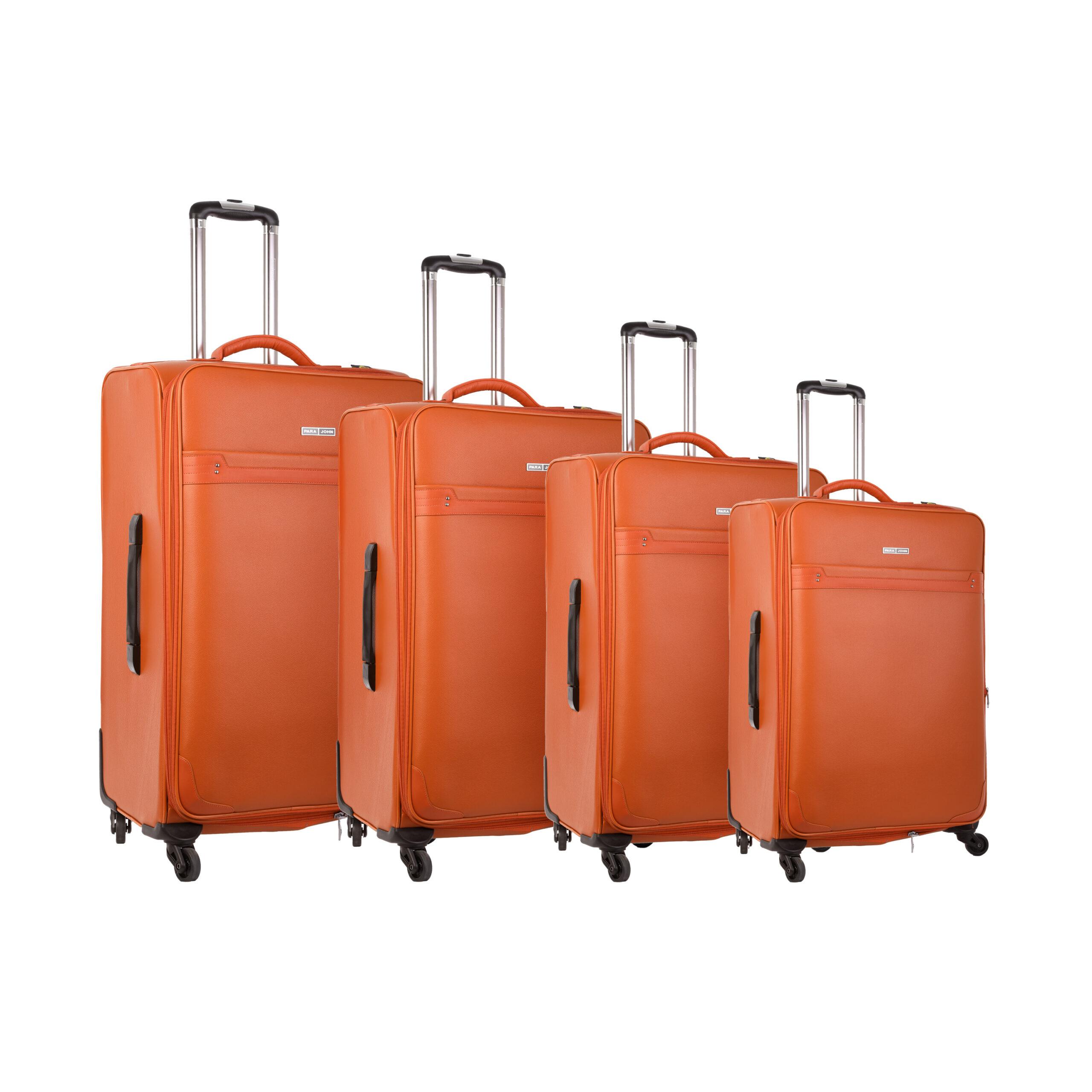 طقم حقائب سفر دوارة 4 حقائب (16 ، 20 ، 24 ، 28) بوصة ABS برتقالي PARA JOHN - 4 Pcs Travel Luggage Suitcase Trolley Set - PVC Leather Cabin Trolley Bag – Cabin size suitcase for Business Travellers - (16 ، 20 ، 24 ، 28) inch