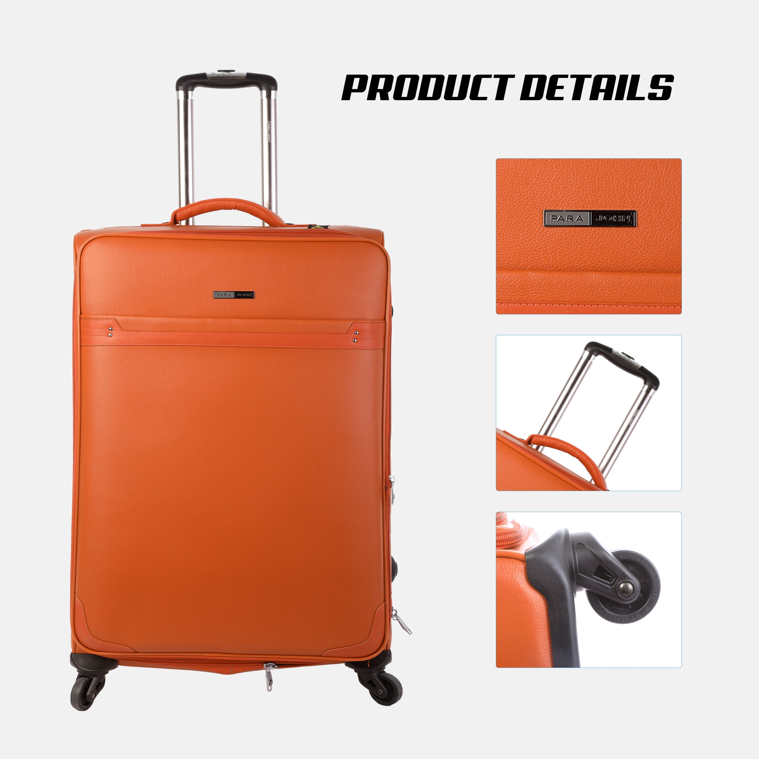 طقم حقائب سفر دوارة 4 حقائب (16 ، 20 ، 24 ، 28) بوصة ABS برتقالي PARA JOHN - 4 Pcs Travel Luggage Suitcase Trolley Set - PVC Leather Cabin Trolley Bag – Cabin size suitcase for Business Travellers - (16 ، 20 ، 24 ، 28) inch