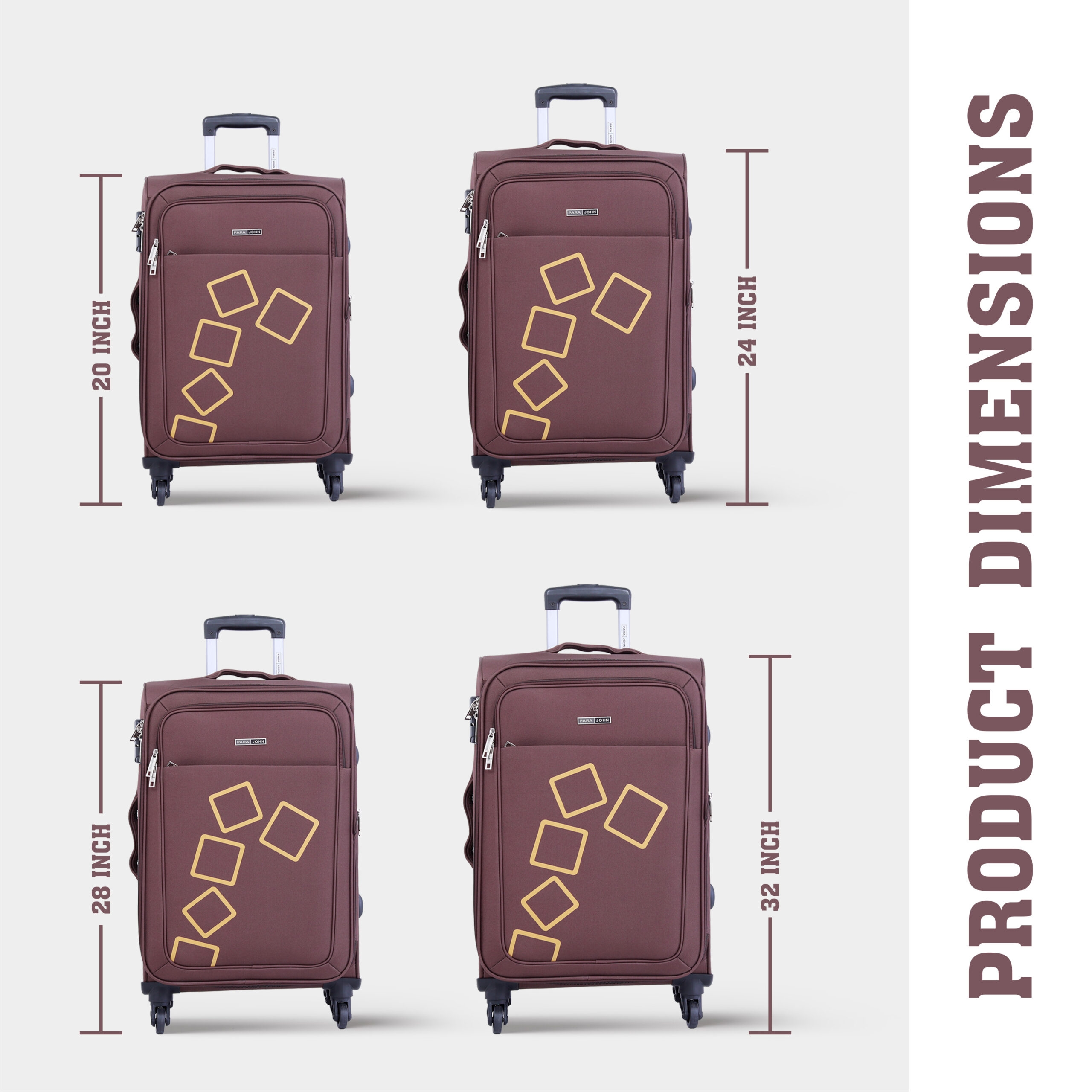 طقم حقائب سفر 4 حقائب مادة نايلون بعجلات دوارة (20 ، 24 ، 28 ، 32) بوصة لون القهوة PARA JOHN – Travel Luggage Suitcase Set of 4 – Trolley Bag, Carry On Hand Cabin Luggage Bag (20 ، 24 ، 28 ، 32) inch
