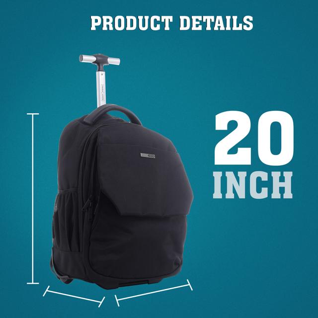 شنطة ظهر قياس 20 بوصة مع عجلات لون أسود Rolling Wheeled Backpack, 20’’ Business Travel Laptop Backpack - PARA JOHN - SW1hZ2U6NDU0NTE3