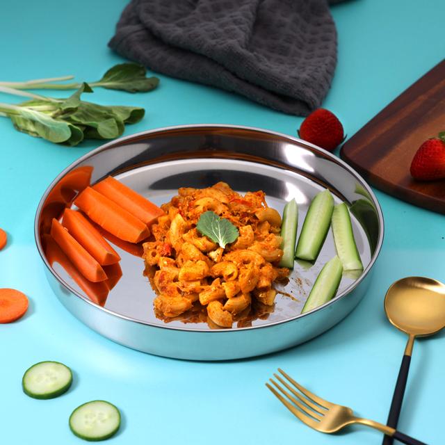 Royalford Khumcha Plate, Stainless Steel,24cm, RF10158 - Dinner Plate for Kids, Toddlers, Children, Feeding Serving Camping Plates, Reusable and Dishwasher Safe, Heavy Duty Kitchenware Round Plate, Thali Plate - SW1hZ2U6NDQ5ODQx