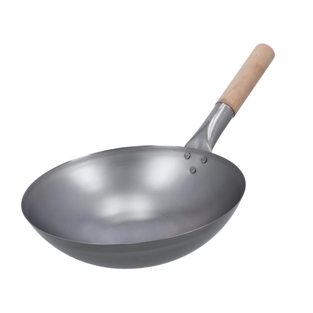 Royalford Iron Wok Pan With Wooden Handle, RF10248 | Stir Fry Pans | Non-Stick | No Coating | Less Oil | Quick & Even Heat Distribution | 30cm - SW1hZ2U6NDQ3MjMz