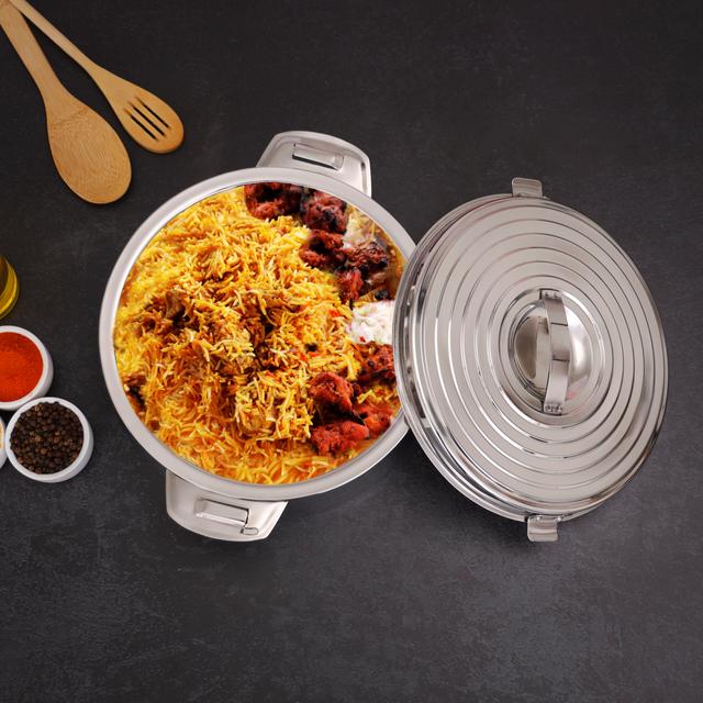 Royalford Hilux Double Wall Stainless Steel Hot Pot, RF10535 | Strong Handles & Firm Twist Lock | Steel Serving Pot, Chapati Storage Box, Roti Serving Pot - SW1hZ2U6NDQ2NTcw