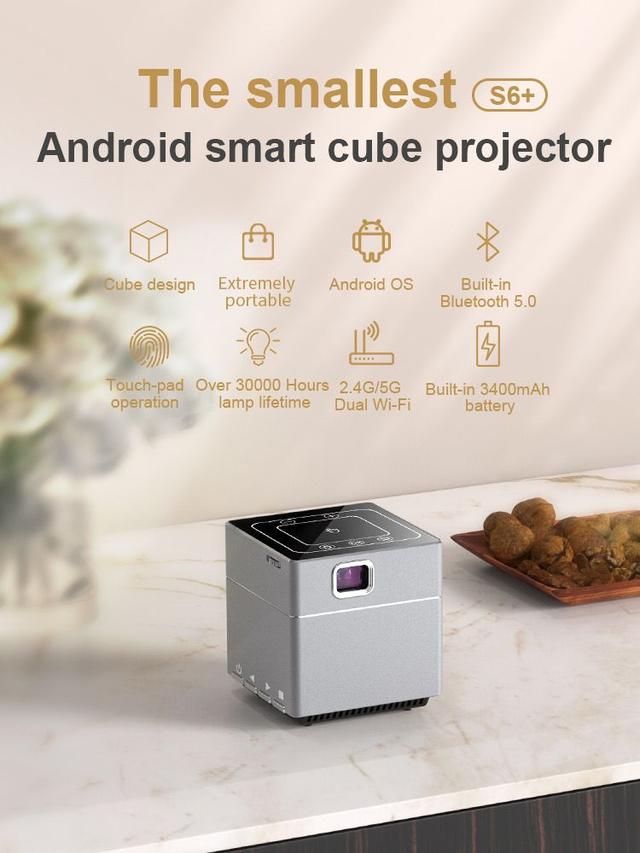 بروجكتر صغير للجوال بنظام أندرويد 1080 بكسل مع بطارية Battery 1080p Android Smart Cube Projector - SW1hZ2U6NDcxMjA5