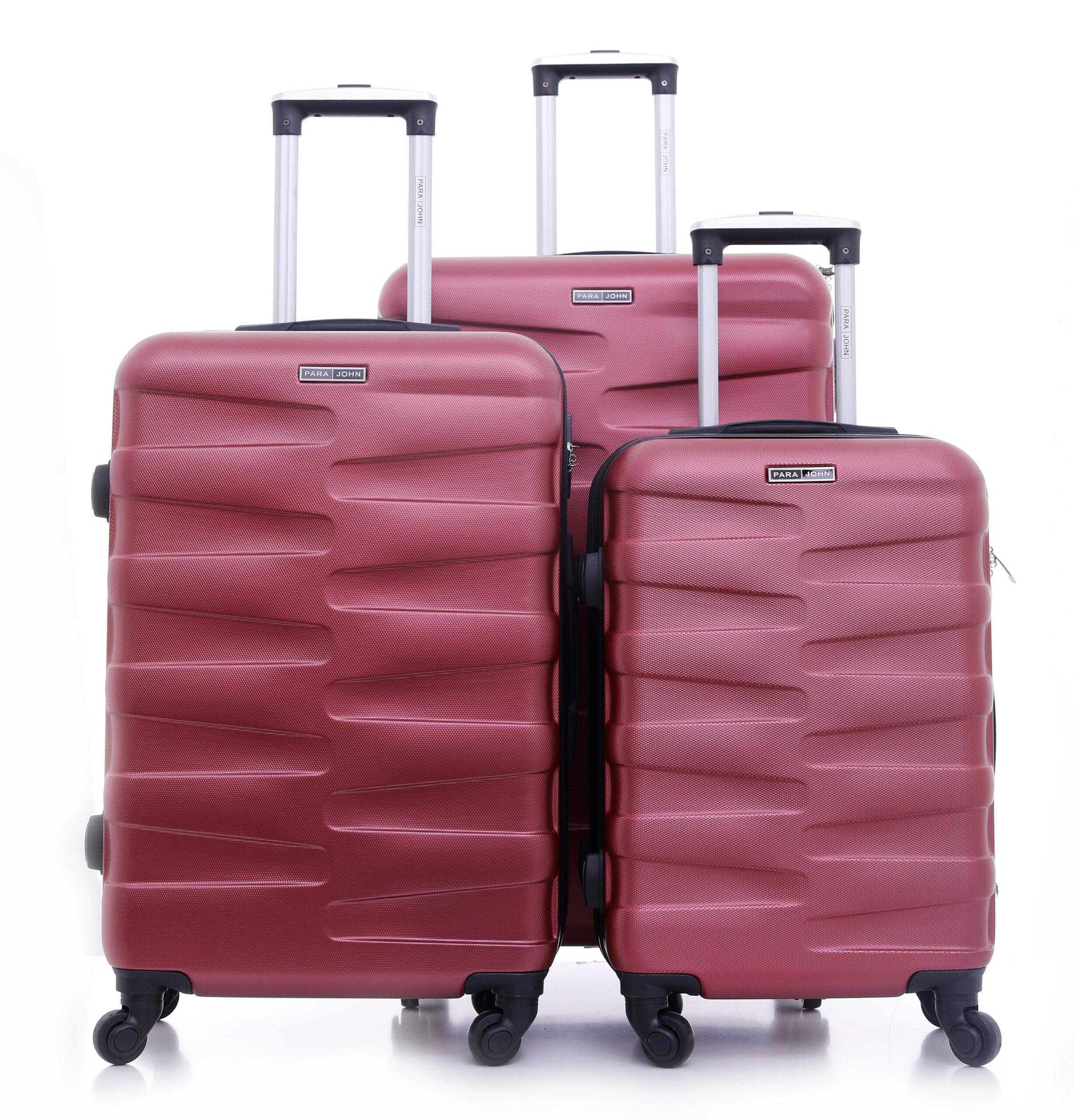 طقم حقائب سفر 3 حقائب مادة ABS بعجلات دوارة (20 ، 24 ، 28) بوصة أحمر برغندي PARA JOHN – Travel Luggage Suitcase, Set of 3 – Trolley Bag, Carry On Hand Cabin Luggage Bag