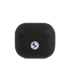 كفر ايربودز ( كفر سماعة ) جلدي - اسود BMW - Signature Collection PC Genuine Leather Case with Metal Logo Silver for Airpods 3