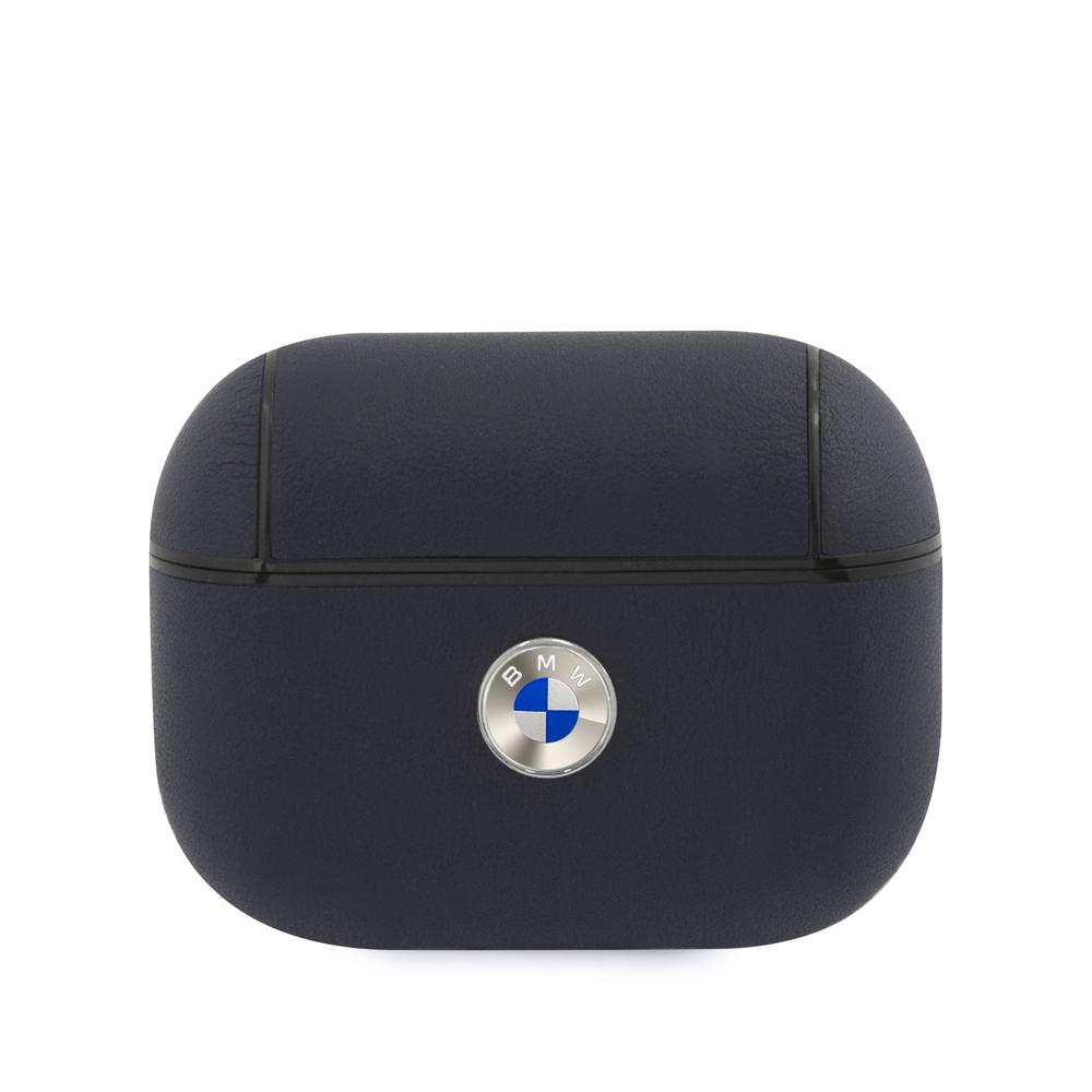 كفر ايربودز ( كفر سماعة ) جلدي - كحلي BMW - Signature Collection PC Genuine Leather Case with Metal Logo Silver for Airpods Pro