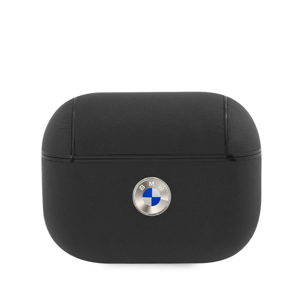 كفر ايربودز ( كفر سماعة ) جلدي - اسود  BMW - Signature Collection PC Genuine Leather Case with Metal Logo Silver for Airpods Pro